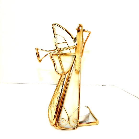 A Pair of Stained Glass Tea Light Trumpeting Angels - Picture 9 of 11